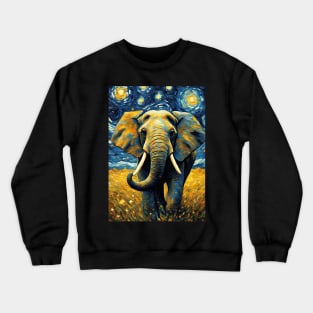 Elephant Animal Painting in a Van Gogh Starry Night Art Style Crewneck Sweatshirt